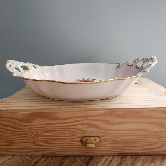 Vintage Floral I. Godinger Porcelain Dish With Gold Trim - Picture 4 of 10